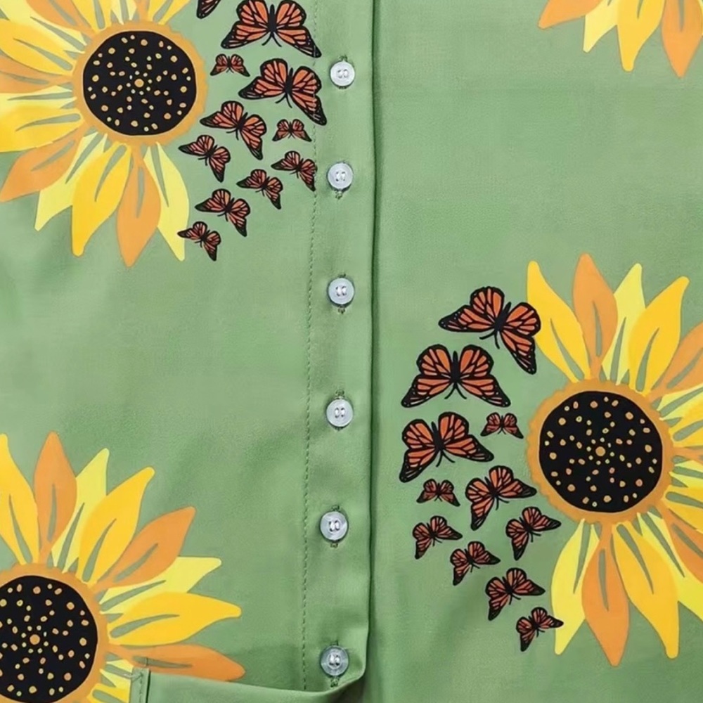Sunflower Print Green Blouse - Picture 4 of 5